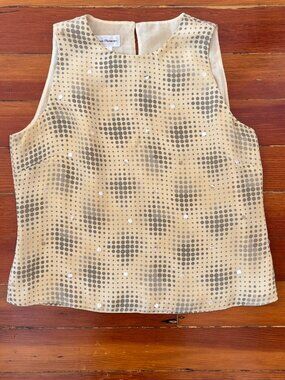 100% Silk Y2K Vintage Cyber Dot Sequin Butter Yellow Sleeveless Top Rena Rowan M